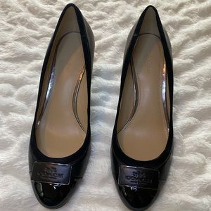 Coach size 8 black lambskin/leather wedge heel